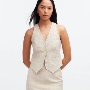 Madewell Linen Vest Top in Sesame Plaid